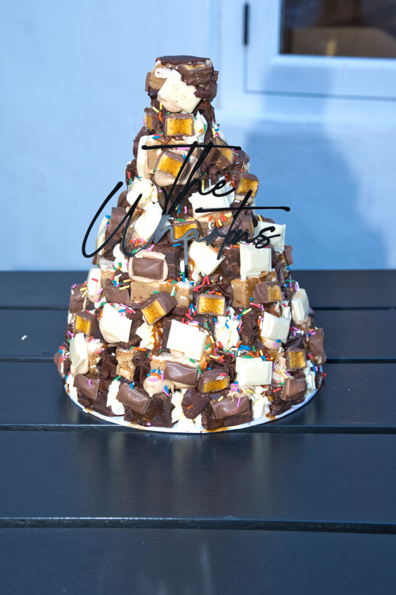 An unusual wedding cake being presented at Raphael's restaurant in Sandbach